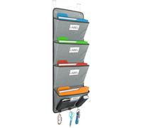 Jeesblsy Organiseur de Dossiers de Bureau à Suspendre au Mur, Organiseur en Tissu 4 Poches Verticales Porte-revues A4 Porte Documents Mural Rangement Courrier à Suspendre pour école (Gris)