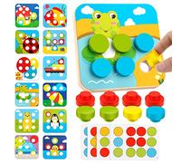 Jeesblsy Puzzle en Bois de Jeu de Mosaïque pour Enfants, Identifier Les Couleurs, Jeux Educatif Montessori Loisir Créatif, Super Cadeau Grands Boutons pour Enfants Garçon et Fille de 3 à 6 Ans