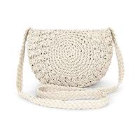Jeesblsy Sac à Bandoulière Rond pour Femme, Sacs Plage d'Été en Coton Tissé, Petit Sac en Crochet Bohème Fait à la Main, Sac à Porter à l'Épaule pour Vacances, Fêtes, Voyage (Beige)