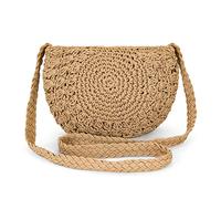Jeesblsy Sac à Bandoulière Rond pour Femme, Sacs Plage d'Été en Coton Tissé, Petit Sac en Crochet Bohème Fait à la Main, Sac à Porter à l'Épaule pour Vacances, Fêtes, Voyage (Marron)