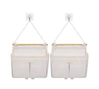 Jeesblsy Sac De Rangement Mural, 2pcs Sac à Suspendre Organisateur De Poche Large Suspendu sur Porte Empilable Tissu De Lin Imperméable pour Chambre à Coucher Salle De Bain Bureau Cuisine (Beige)