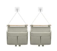 Jeesblsy Sac De Rangement Mural, 2pcs Sac à Suspendre Organisateur De Poche Large Suspendu sur Porte Empilable Tissu De Lin Imperméable pour Chambre à Coucher Salle De Bain Bureau Cuisine (Gris)