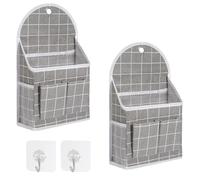 Jeesblsy Sac de Rangement Suspendu Mural, Pliables en Tissu de Lin Imperméable Organiseur de Poche et Crochets Transparents sur Porte de Rangement Muraux (Gris)
