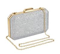 Jeesblsy Sac de Soirée Pochette Brillant Argenté Sac à Main en Bandoulière Chaîne Démontable Luxe Femme pour Dames Cocktail de Mariage Bal de Fête Formelle