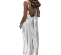 Jeesrt Backless Cami Dresses for Women Backless House Dress Long Sundress with Back Tie (White,S)