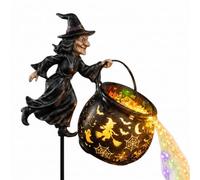 Jeesrt Halloween Decorations Outdoor, Witches Cauldron Garden Light with LED Projector Lights, Flying Witch Halloween Decor for Yard Patio (2 Pcs)