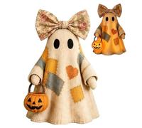 Jeesrt Lighted Vintage Patchwork Ghost, Light Up Ghost with Pumpkin Lantern Halloween Decor, LED Rustic Fall Figurine Decoration, Spooky Cute for Mantel Shelf Porch