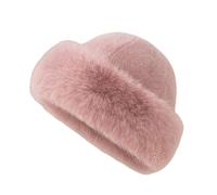 Jeesrt Womens Winter Faux Fur Bucket Hat, Winter Warm Plush Fluffy Faux Mink Hats (Light Pink)