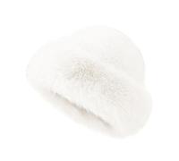 Jeesrt Womens Winter Faux Fur Bucket Hat, Winter Warm Plush Fluffy Faux Mink Hats (White)