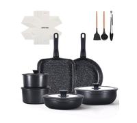 JEETEE Batterie de Cuisine 19 Pièces Antiadhésive avec Poignée Amovible | Poêles, Casseroles, Sauteuse, Poele Grill, Tous Feux dont Induction, Revêtement Antiadhésif, Empilable, Lave-Vaisselle, Noir