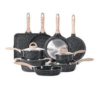 JEETEE Batterie de Cuisine 24 Pcs, Céramique-Antiadhésif Sets de Poêles et Casseroles, Parfait comme cadeau pour une nouvelle maison, Convient à Tous les Fourneau, Sans PFOA/PFOS, Gris