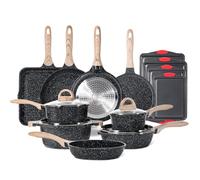 JEETEE Batterie de Cuisine 28 Pcs, Céramique-Antiadhésif Sets de Poêles et Casseroles, Parfait comme cadeau pour une nouvelle maison, Convient à Tous les Fourneau, Sans PFOA/PFOS, Gris