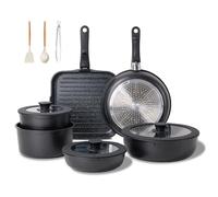 JEETEE Batterie de Cuisine Antiadhésive 25 Pcs, Sets de Poêles et Casseroles avec Poignée Amovible, Ensemble de Cuisine pour Camping-car, Empilable, Passe au Four, Sans PFOA/PFOS, Noir