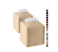Jeethemy - Boîte à mouchoirs carrée en cuir synthétique - 12,7 x 12,7 x 12,7 cm - Double beige