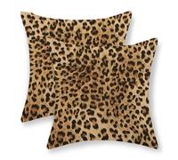 JEFERSO Lot de 2 Housses de Coussin décoratives à imprimé léopard Marron 45,7 x 45,7 cm, Motif Peau de guépard, décoration Moderne, Housse de Coussin pour canapé ou Chambre à Coucher
