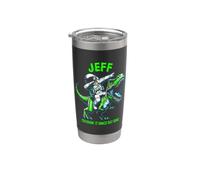 Jeff Crushin' It Since Day One Astronaute Dinosaur Cartoon Gobelet isotherme en acier inoxydable double paroi