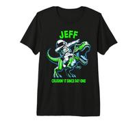 Jeff Crushin' It Since Day One Astronaute Dinosaur Cartoon T-Shirt Haut de Gamme
