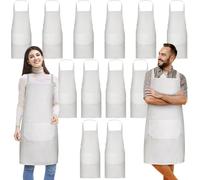 Jeffbaubl Lot de 12 tabliers de cuisine, réglables, avec 2 poches, tour de cou réglable, unisexe, pour cuisine, pâtisserie, restaurant, café, Blanc., taille unique