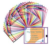 Jeffbaubl Lot de 30 pochettes Dry Erase réutilisables, effaçables à sec, 10 couleurs, pochettes transparentes effaçables, fournitures de papeterie pour le bureau et l'école