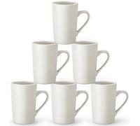 Jeffbaubl Lot de 6 tasses à café en porcelaine, 420 ml, blanches, avec anses, passent au lave-vaisselle et aux rayures, grandes tasses pour café, thé, cappuccino, résistantes aux chocs