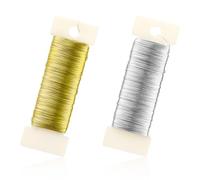 Jeffdad Lot de 2 rouleaux de fil de bricolage fin, 0,35 mm x 50 m, pour travaux manuels, fleurs, bijoux, plantes, bricolage, protégé contre le ternissement, fil pour travaux manuels (doré, argenté)