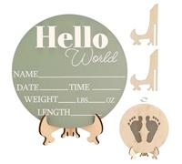 Jeffdad Panneau d'annonce en bois avec nom de bébé, panneau d'annonce de naissance « Hello World » - Accessoire photo pour bébé - Cadeau souvenir de fête prénatale (vert)