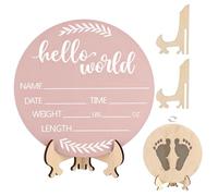Jeffdad Panneau d'annonce en bois avec nom de bébé, panneau d'annonce de naissance « Hello World » - Accessoire photo pour bébé - Cadeau souvenir de fête prénatale (rose)