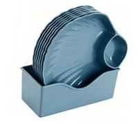 Jeffergarden Assiette à Dessert en Forme de Coquille, Ensemble de 8 Plats de Service en Plastique, Léger et Incassable pour les Fêtes à Domicile et les Mariages (8 pièces bleues avec plateau)