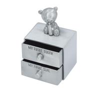 Jeffergarden Boîte à Souvenirs de Fée des Dents, Boîte à Souvenirs en Alliage D'argent pour Dents de bébé et Premières Boucles avec Joli Décor D'ours et Intérieur Bleu Doux, pour Garçons et