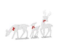 Jeffergarden Cerf de Décoration de Noël éclairé 3 Pièces, Ensemble Familial de Rennes LED Blanc Chaud à Paillettes Dorées pour Décoration de Table Intérieure et Extérieure (Cerf Lumineux -01)