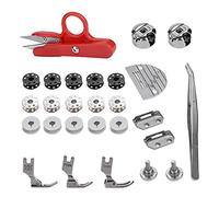 Jeffergarden Kit de 27 Pieds-de-biche à Coudre en Aluminium, Accessoires de Machine à Coudre Durables pour Machines Industrielles à Lit Plat, Compacts avec Ciseaux, Plaque à Aiguille, Pince à épiler