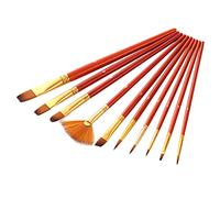 Jeffergarden Lot de 10 Pinceaux à Poils en Nylon, Manche en Bois Massif, pour Aquarelle, Acrylique, Peinture à L'huile, Stylo en Forme D'éventail, pour Artistes, étudiants, Enfants et (rouge)