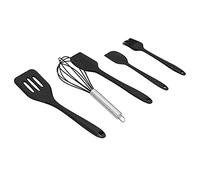 Jeffergarden Ustensile de Cuisine 5 Pièces/ensemble, Batteur à œufs + Petit Grattoir + Grand Grattoir + Brosse à Huile + Spatule Fendue, pour Outils de Cuisson DIY (Ensemble noir 5 pièces)