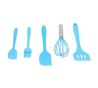Jeffergarden Ustensile de Cuisine 5 Pièces/ensemble, Batteur à œufs + Petit Grattoir + Grand Grattoir + Brosse à Huile + Spatule Fendue, pour Outils de Cuisson DIY (Ensemble bleu 5 pièces)