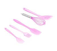 Jeffergarden Ustensile de Cuisine 5 Pièces/ensemble, Batteur à œufs + Petit Grattoir + Grand Grattoir + Brosse à Huile + Spatule Fendue, pour Outils de Cuisson DIY (Ensemble 5 pièces rose)
