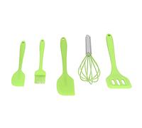 Jeffergarden Ustensile de Cuisine 5 Pièces/ensemble, Batteur à œufs + Petit Grattoir + Grand Grattoir + Brosse à Huile + Spatule Fendue, pour Outils de Cuisson DIY (Ensemble vert 5 pièces)