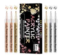 JEFFNIUB Lot de 6 stylos de peinture acrylique, or, argent, or rose, extra fin 0,7 mm