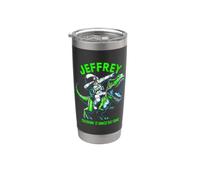 Jeffrey Crushin' It Since Day One Astronaute Dinosaur Cartoon Gobelet isotherme en acier inoxydable double paroi