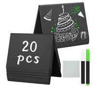 JEFURE 20 PCS Mini Tableau Noir, Petit Tableau Noir, Pour Enseignes de Prix, D’Indication de Position et De Buffet, Mini Ardoise avec 2 Stylos et 1 Chiffon de Nettoyage pour Mariage Et Restaurant