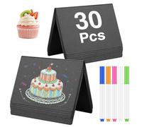 JEFURE 30 PCS Mini Tableau Noir, Petit Tableau Noir, Pour Enseignes de Prix, D’Indication de Position et De Buffet, Mini Ardoise avec 5 Stylos et 1 Chiffon de Nettoyage pour Mariage Et Restaurant
