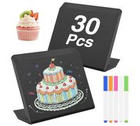 JEFURE 30 PCS Mini Tableau Noir, Petite Ardoise Set, Pour Enseignes de Prix, D’Indication de Position et De Buffet, Mini Ardoise avec 5 Stylos et 1 Chiffon de Nettoyage pour Mariage Et Restaurant