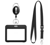 JEFURE Ensemble porte-badge avec enrouleur rétractable et cordon, noir | Porte-carte d'identité, bobine de badge de 63 cm, étui double face et cordon amovible pour bureau, école, hôpital