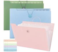 JEFURE Extensible Trieur 12 Compartiments A4, Pochette Trieur avec Coloré Étiquettes, Portable Accordéon Rangement Papier Administratif, Convient für Schule, Familie, Büro (Rose, Bleu, Vert)