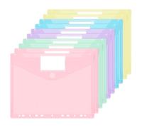 JEFURE Lot de 10 Pochettes Plastiques Perforées A4, 5 Couleurs Pastel Pochette Porte Document avec 11 Trous, Pochette Transparente A4 avec Poches pour Organiser des Documents