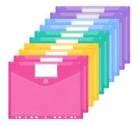 JEFURE Pochette Porte-Documents A4 10PCS, Pochettes Plastiques Perforées A4 avec 11 Trous, Pochette Classeur 5 Couleurs Transparentes avec Poches, pour Étiquettes pour Organiser les Documents