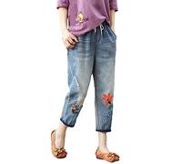 Jegging Femme Taille Haute Elastique, Jean Femme Taille Haute Pantalon Lin Jeans 7/8 Pant Confortable Pantalon Salon Pantalons Broderie Pants Respirant Pantacourt Chic Pantacourts Nouveau Jeggings