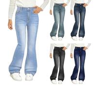 Jeggings évasés pour filles - Coupe bootcut skinny taille haute - Stretch Y2k - Bas cloche avec poche - Legging décontracté en denim - Coupe décontractée - Pantalon en jean rétro - Streetwear, bleu