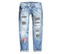 Jeggings Femme Caractéristiques du Pantalon épaissi à Trou imprimé en Jean pour la Saint-Valentin en Automne et en Hiver pour Femme: Pantalon Confortable Femme Jeans Femme Droit (A, M)