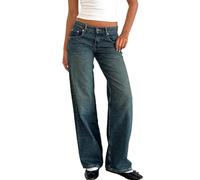 Jeggings Femme Jeans Taille Basse pour Femmes, Jeans mom, Jambes Larges et Droites, Jeans Baggy, Pantalons en Denim Vintage, Streetwear Jean Stretch Femme Pantalon Femme Push Up Fesse (Dark Blue, L)