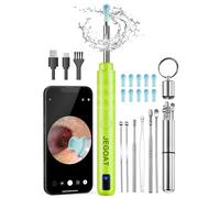 Jegoat Outil de retrait du cérumen avec caméra HD 1296p et 6 lumières LED, nettoyeur d'oreille avec 10 cure-oreilles, kit de retrait de cérumen amélioré pour iOS et Android, vert clair